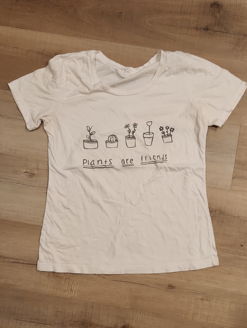 Abella White Short Sleeve Tee with Plant Pots Graphic